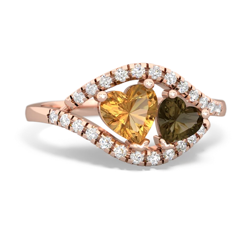 citrine-smoky quartz mother child ring