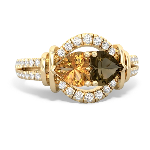 citrine-smoky quartz pave keepsake ring