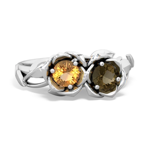 citrine-smoky quartz roses ring