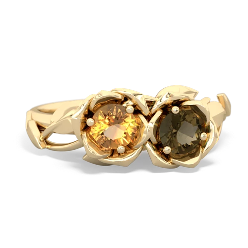 citrine-smoky quartz roses ring