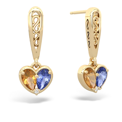 citrine-tanzanite filligree earrings