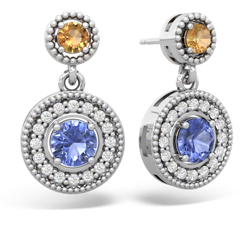 Citrine Genuine Citrine with Genuine Tanzanite Halo Dangle earrings Earrings