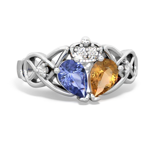Citrine Genuine Citrine with Genuine Tanzanite Two Stone Claddagh ring Ring
