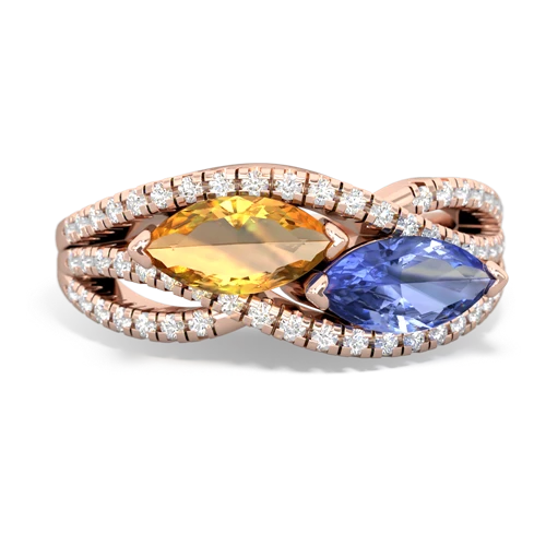 citrine-tanzanite double heart ring