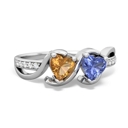 citrine-tanzanite double heart ring