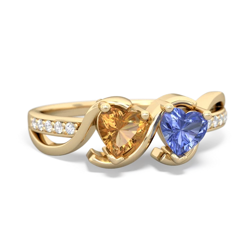 citrine-tanzanite double heart ring