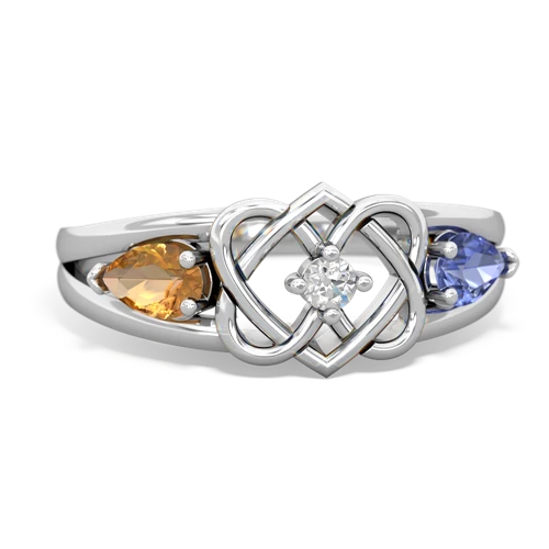 citrine-tanzanite double heart ring