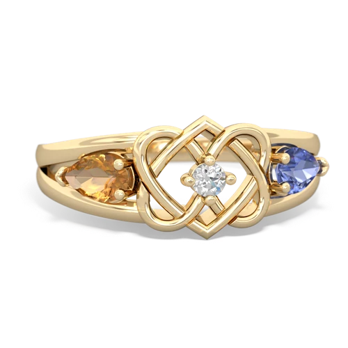 citrine-tanzanite double heart ring