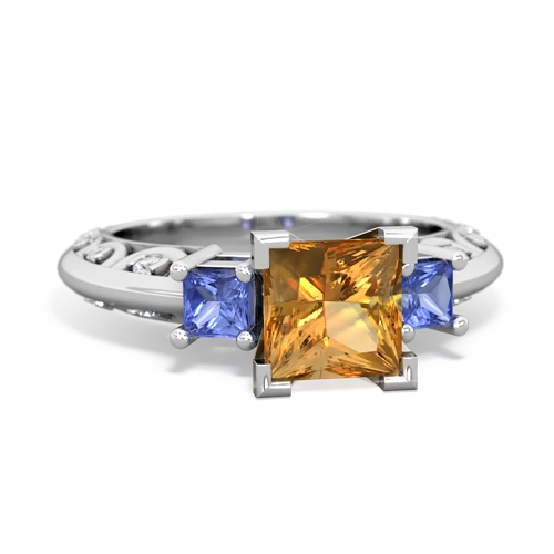 Citrine Genuine Citrine with Genuine Tanzanite and Lab Created Emerald Art Deco ring Ring