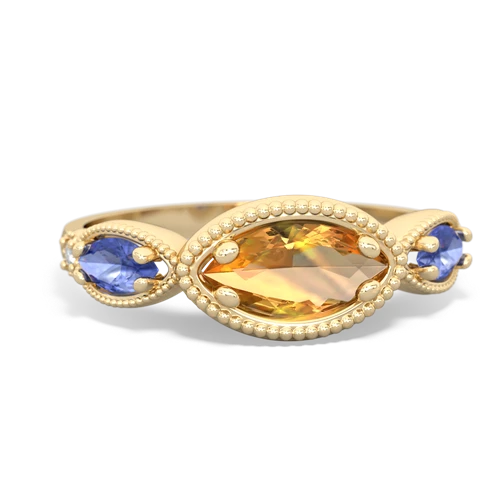 Citrine Genuine Citrine with Genuine Tanzanite and Genuine Opal Antique Style Keepsake ring Ring
