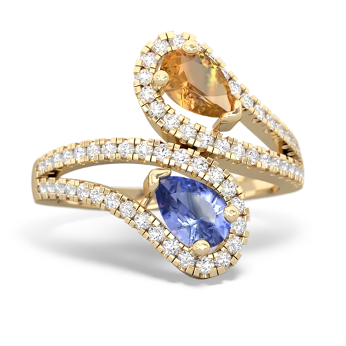 citrine-tanzanite pave swirls ring