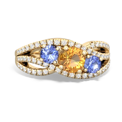 citrine-tanzanite three stone pave ring