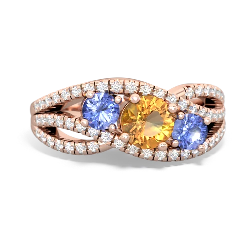 citrine-tanzanite three stone pave ring