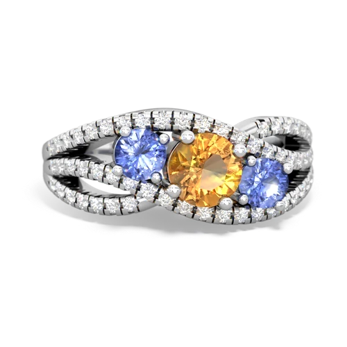 citrine-tanzanite three stone pave ring