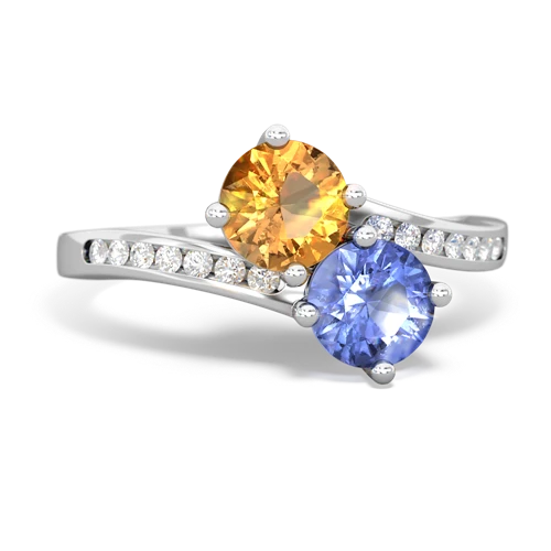 citrine-tanzanite two stone channel ring