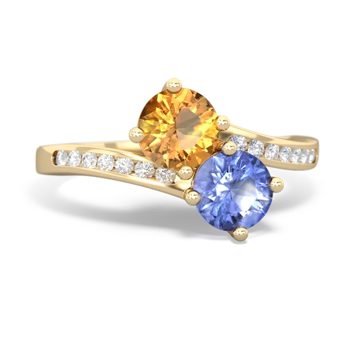 citrine-tanzanite two stone channel ring