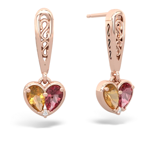 citrine-tourmaline filligree earrings