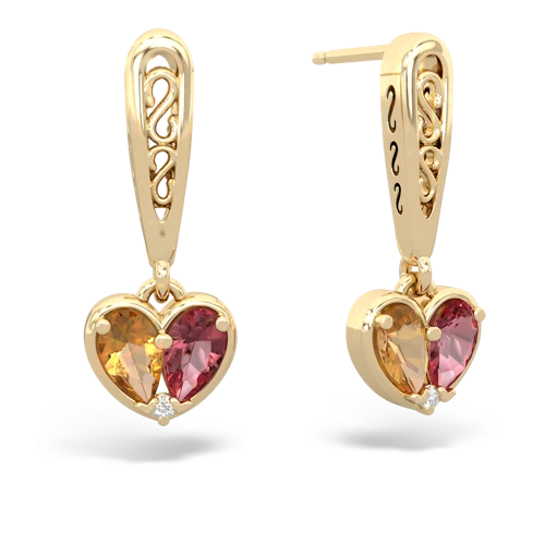 citrine-tourmaline filligree earrings