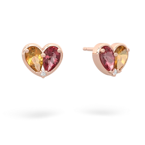 citrine-tourmaline one heart earrings