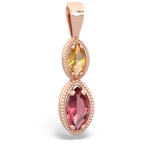 Citrine Genuine Citrine with Genuine Pink Tourmaline Antique-style Halo pendant Pendant