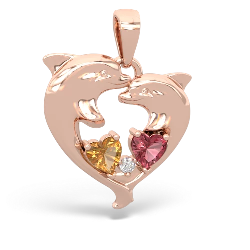 Citrine Genuine Citrine with Genuine Pink Tourmaline Dolphin Heart pendant Pendant