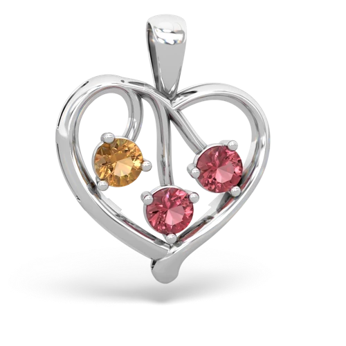 Citrine Genuine Citrine with Genuine Pink Tourmaline and  Glowing Heart pendant Pendant