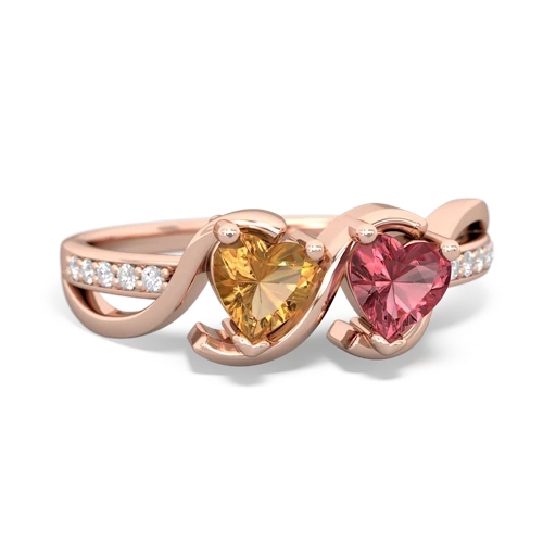 citrine-tourmaline double heart ring