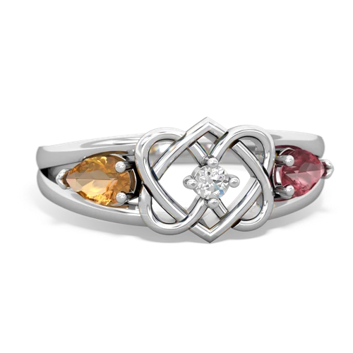 citrine-tourmaline double heart ring