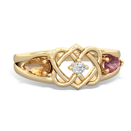 citrine-tourmaline double heart ring