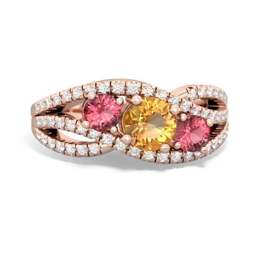 citrine-tourmaline three stone pave ring