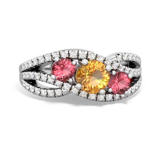 citrine-tourmaline three stone pave ring