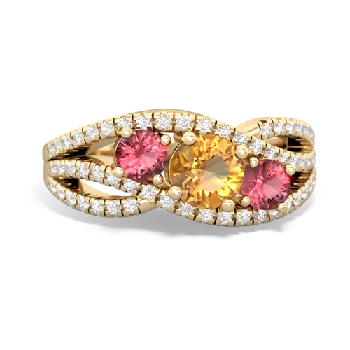 citrine-tourmaline three stone pave ring