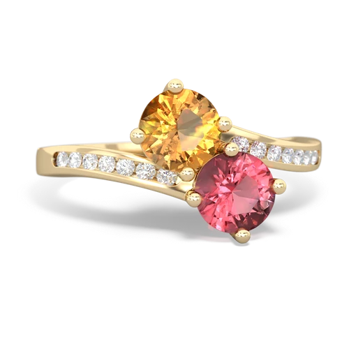 citrine-tourmaline two stone channel ring