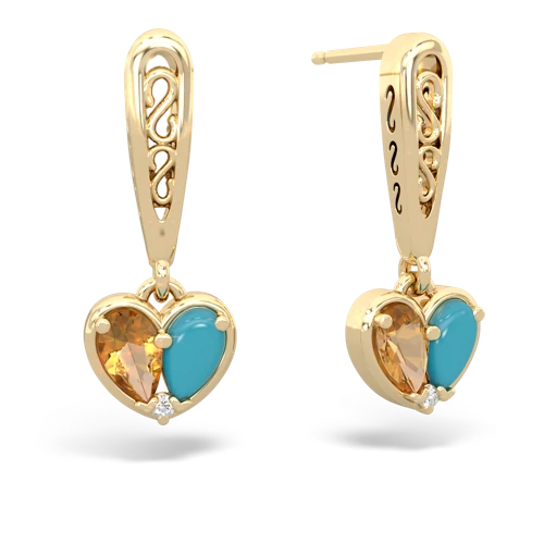 citrine-turquoise filligree earrings