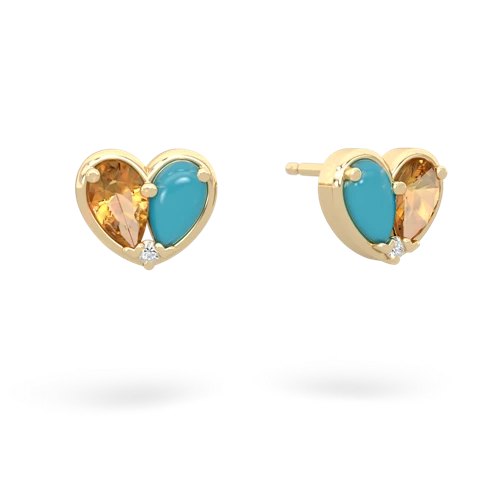 citrine-turquoise one heart earrings