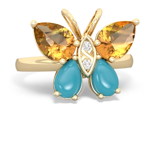 citrine-turquoise butterfly ring