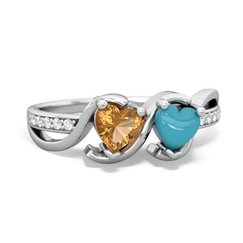 citrine-turquoise double heart ring