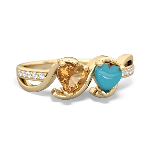 citrine-turquoise double heart ring