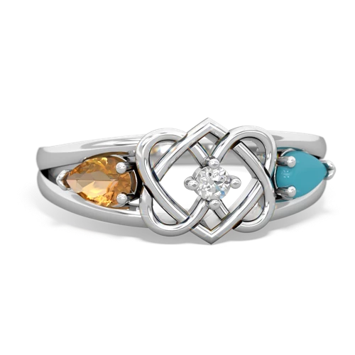 citrine-turquoise double heart ring