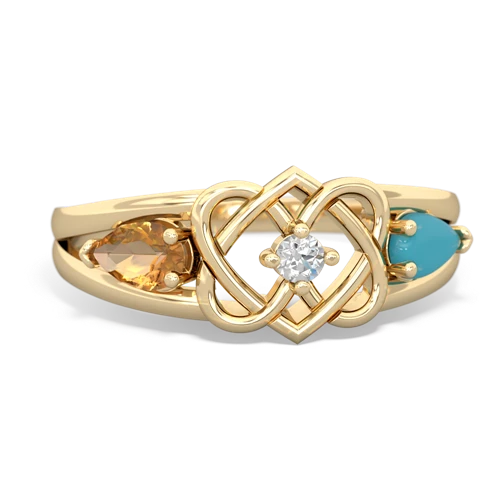 citrine-turquoise double heart ring