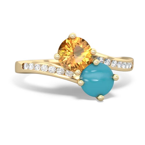 citrine-turquoise two stone channel ring