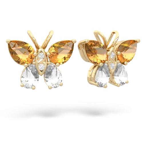 citrine-white topaz butterfly earrings