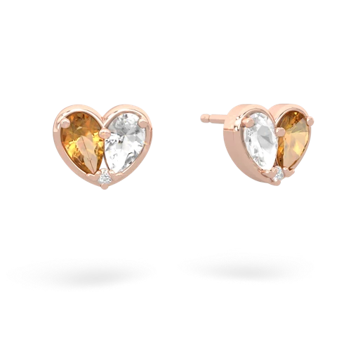 citrine-white topaz one heart earrings