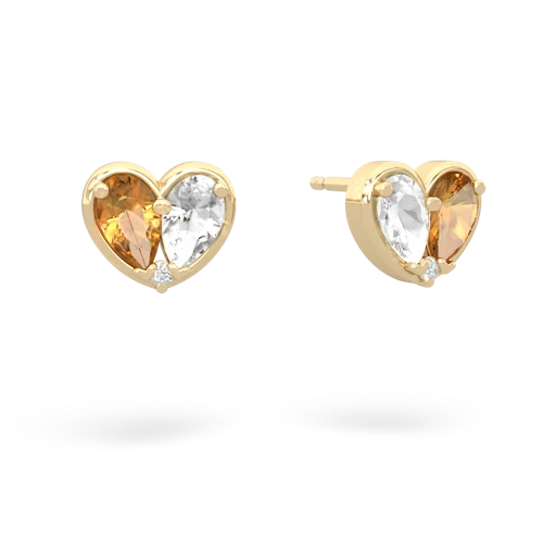 citrine-white topaz one heart earrings