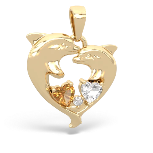 Citrine Genuine Citrine with Genuine White Topaz Dolphin Heart pendant Pendant