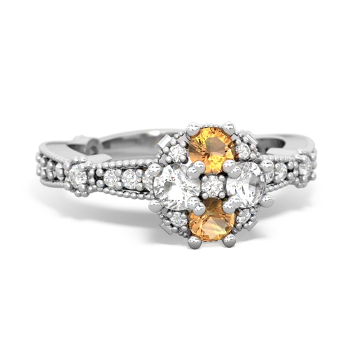 citrine-white topaz art deco engagement ring