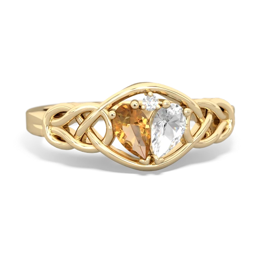 citrine-white topaz celtic knot ring