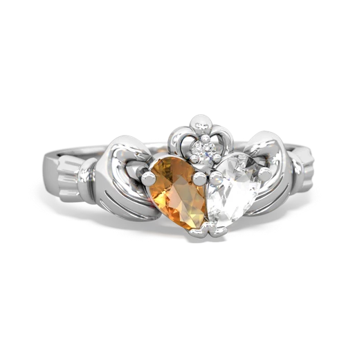 citrine-white topaz claddagh ring