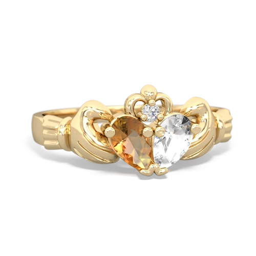 citrine-white topaz claddagh ring