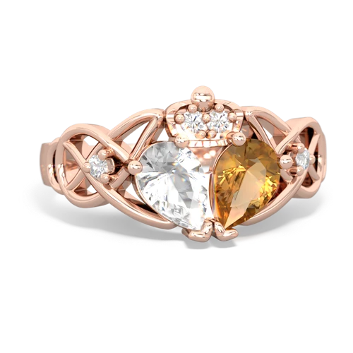 citrine-white topaz claddagh ring